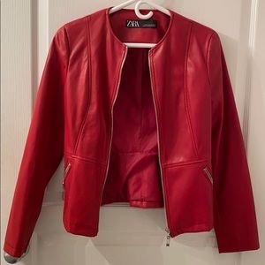 NWOT ZARA Red Faux Leather Jacket